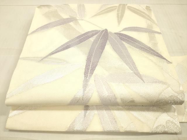 N-742◆美品 綿 夏着物 名古屋帯 平和屋着物＊夏物 九寸名古屋帯 笹竹文 銀糸 正絹 逸品