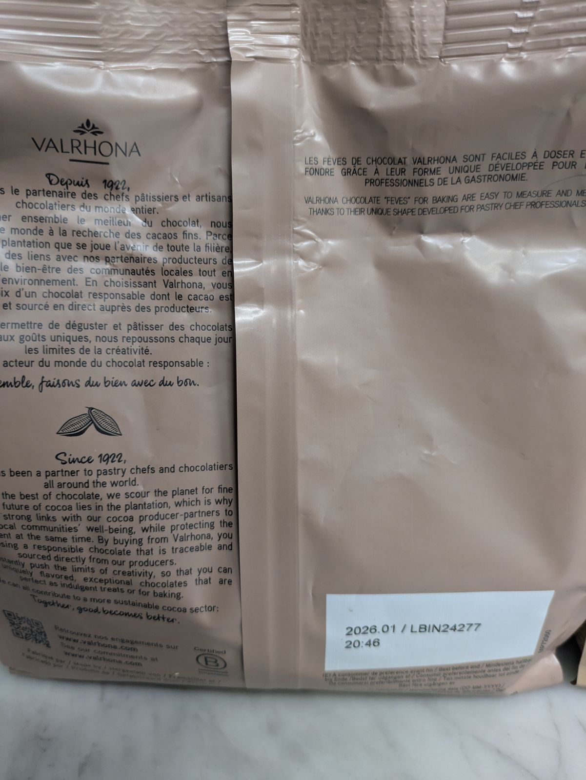 ヴァローナインスピレーションフランボワーズ1キロとイボワール1キロの