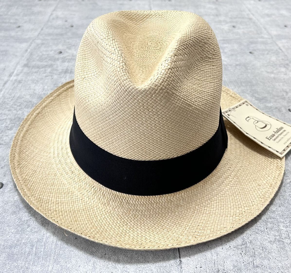Ecua-Andino 中折れ ハット ハンドメイド エクアアンディーノ 帽子 パナマハット HAT ブラックリボン 玉9819 エクアドル製 男女兼用 ユニセックス