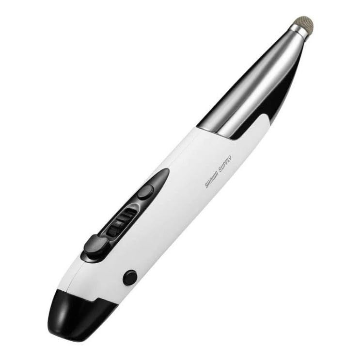 サンワダイレクト ペン型マウス Bluetooth/USB-A・USB-Cワイヤレス接続 Win/Mac/iPadOS/Android対応 充電式 タッチペン付 スタンド付 ホワイト 400-MAWBT186W 