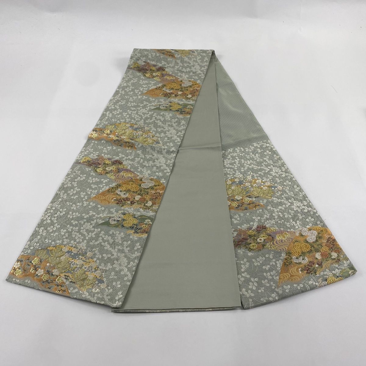 B4 美品 竹垣に三葉模様 金銀糸 白色 六通 正絹 薄物 夏用 絽 紗 袋帯 B4 美品 竹垣に三葉模様 金銀糸 白色 六通 正絹 薄物 夏用 絽 紗