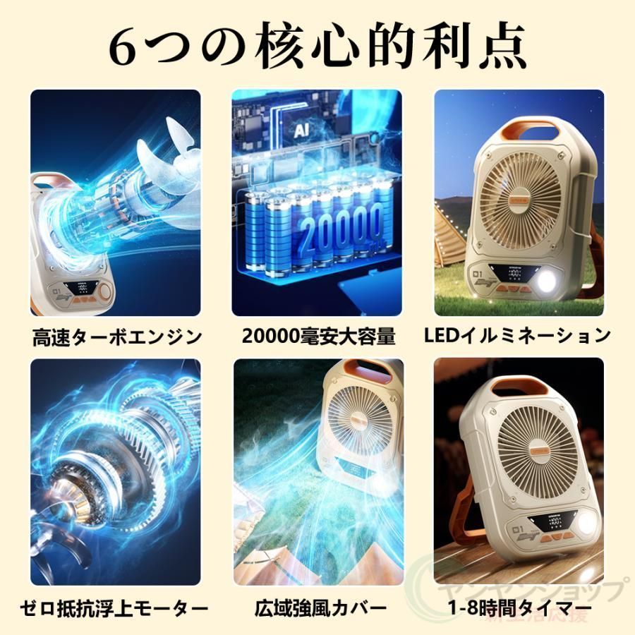 キャンプ 扇風機 20000mAh大容量 最大60時間連続使用 Type-C充電 キャンプ 扇風機 20000mAh大容量 最大60時間連続使用 Type-C充電