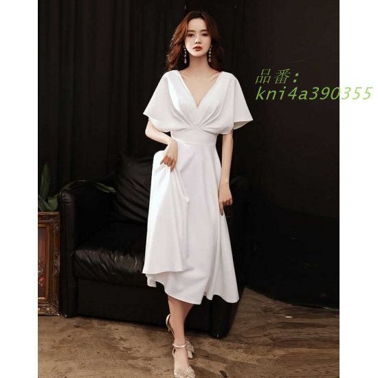 パーティードレス 韓国 おしゃれ お呼ばれ 上品 結婚式 二次会 大きいサイズ 半袖 ロング 可愛い 謝恩会 ワンピース 成人式 エレ白 kni4a390355
