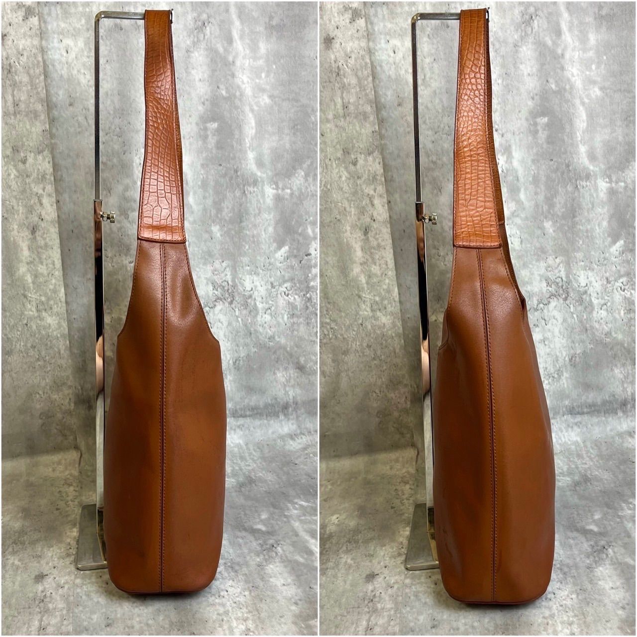 ✨希少品✨ CELINE セリーヌ ワンショルダーバッグ トートバッグ ゴールド金具 クロコ型押し チェック柄 ロゴ型押し シリアル カーフレザー  肩掛け レディース ブラウン 茶色 - メルカリ