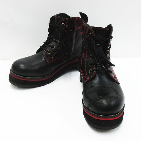 WILD WING ワイルド ウィング スワロー 厚底 ブーツ バイクブーツ 本革 ブラック レッド BK-RED レディース 23.5 LF007-0121