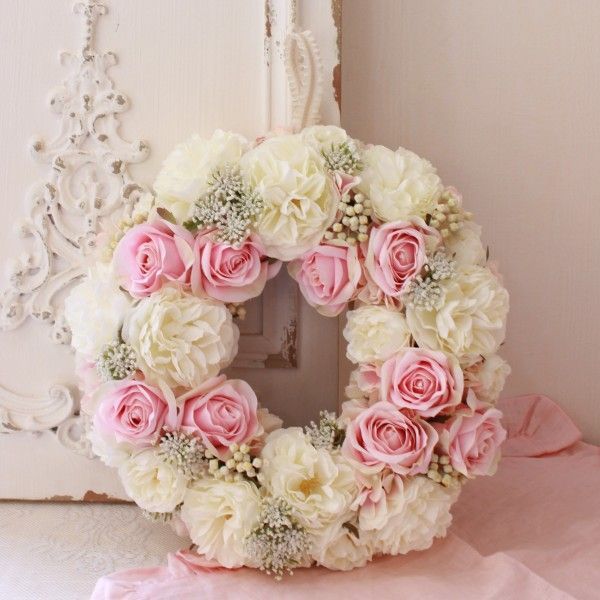 フラワーリース ローズリース 薔薇 ピンク ローズ ピンクホワイト 造花 壁飾り インテリア アレンジ 洋風 ギフト アートフラワー バラ 薔薇 かわいい 贈り物 お祝い フラワーアレンジ フラワーギフト インテリアフラワー