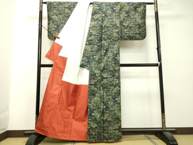 平和屋着物○本場大島紬 7マルキ 風景草葉文 藤絹織物謹製 証紙付き  