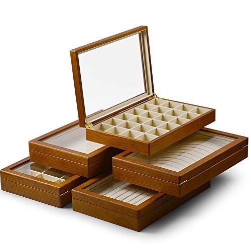 D：12区画 ホワイト Oirlv ジュエリートレイ 蓋付き 木製 12区画