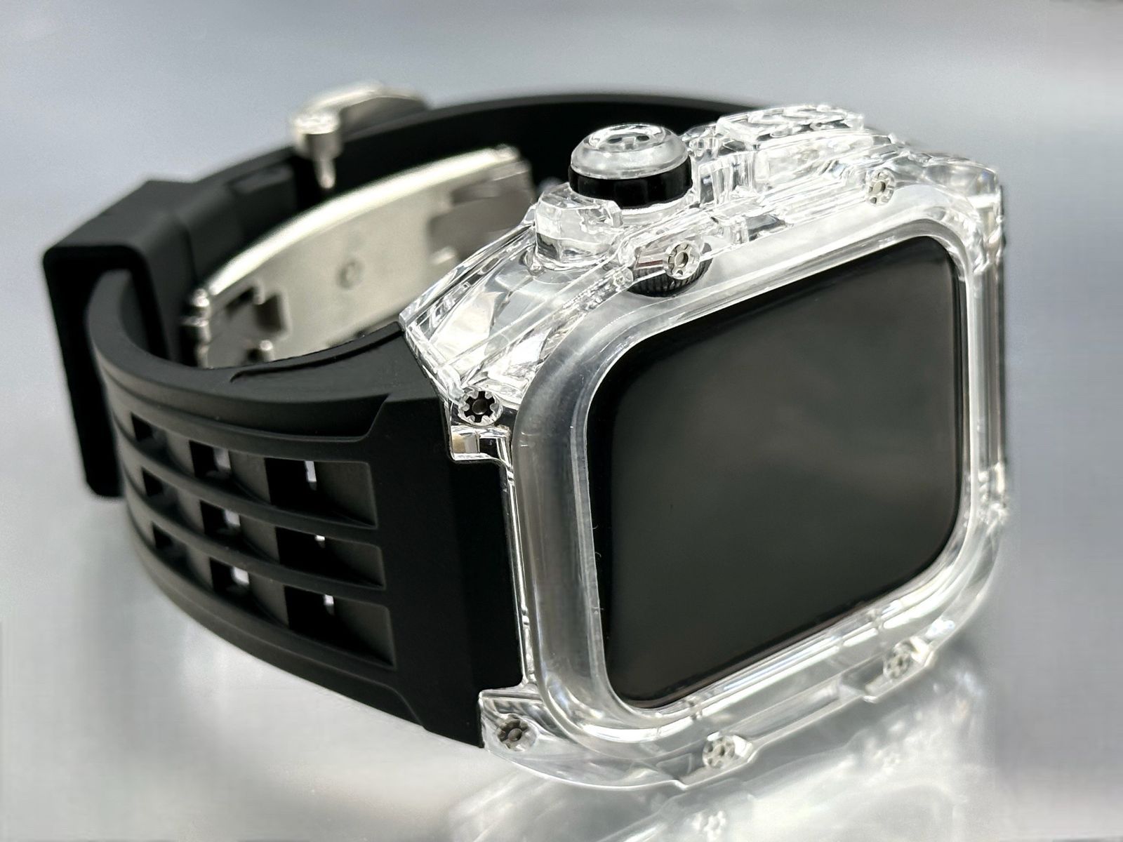 ブラック☆アップルウォッチバンド ラバーベルト カバー Apple Watch 