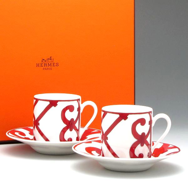 エルメス HERMES カップ-ソーサー 11017P Balcon Du Guadalquivir バルコン デュ ガダルキヴィール コーヒーカップ ペア レッド herm-011017-2p