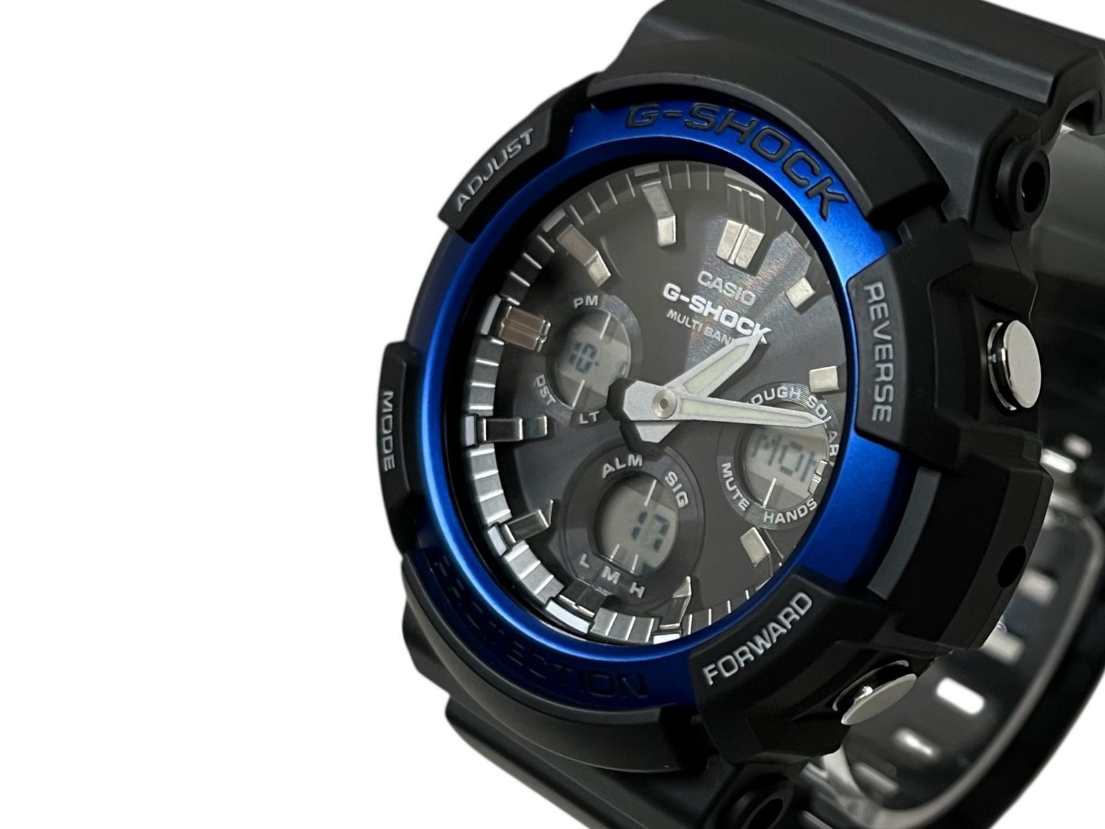 CASIO カシオ G-SHOCK Gショック MULTIBAND6 マルチバンド6 デジアナ腕時計 電波ソーラー GAW-100B ブラック×ブルー メンズ|065