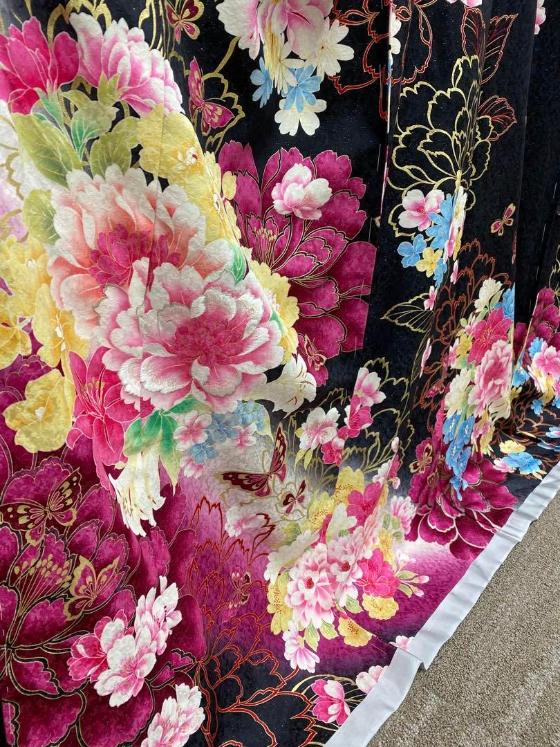 振袖 ViVi 仮絵羽 銀通し 正絹 未仕立て品 八掛付き MOK935 振袖 仮絵羽 舞台衣装 銀通し 紋意匠 刺繍 大輪 正絹 未仕立て品 八掛