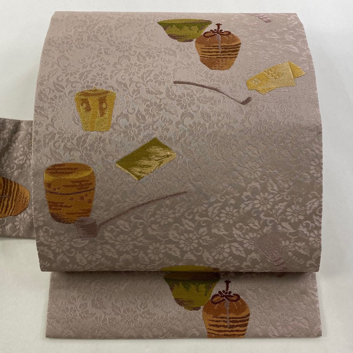 名古屋帯 秀品 お仕覆 茶道具 金糸 灰紫 正絹