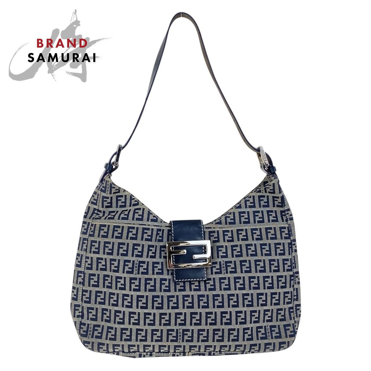 FENDI フェンディ ヴィンテージ ズッキーノ ネイビー シルバー金具 キャンバス|レザー ショルダーバッグ ハンドバッグ 502479