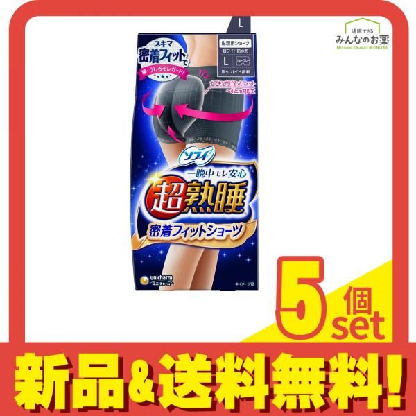 ソフィ 超熟睡密着フィットショーツ L ブルーグレー 1枚入 5個セット まとめ売り