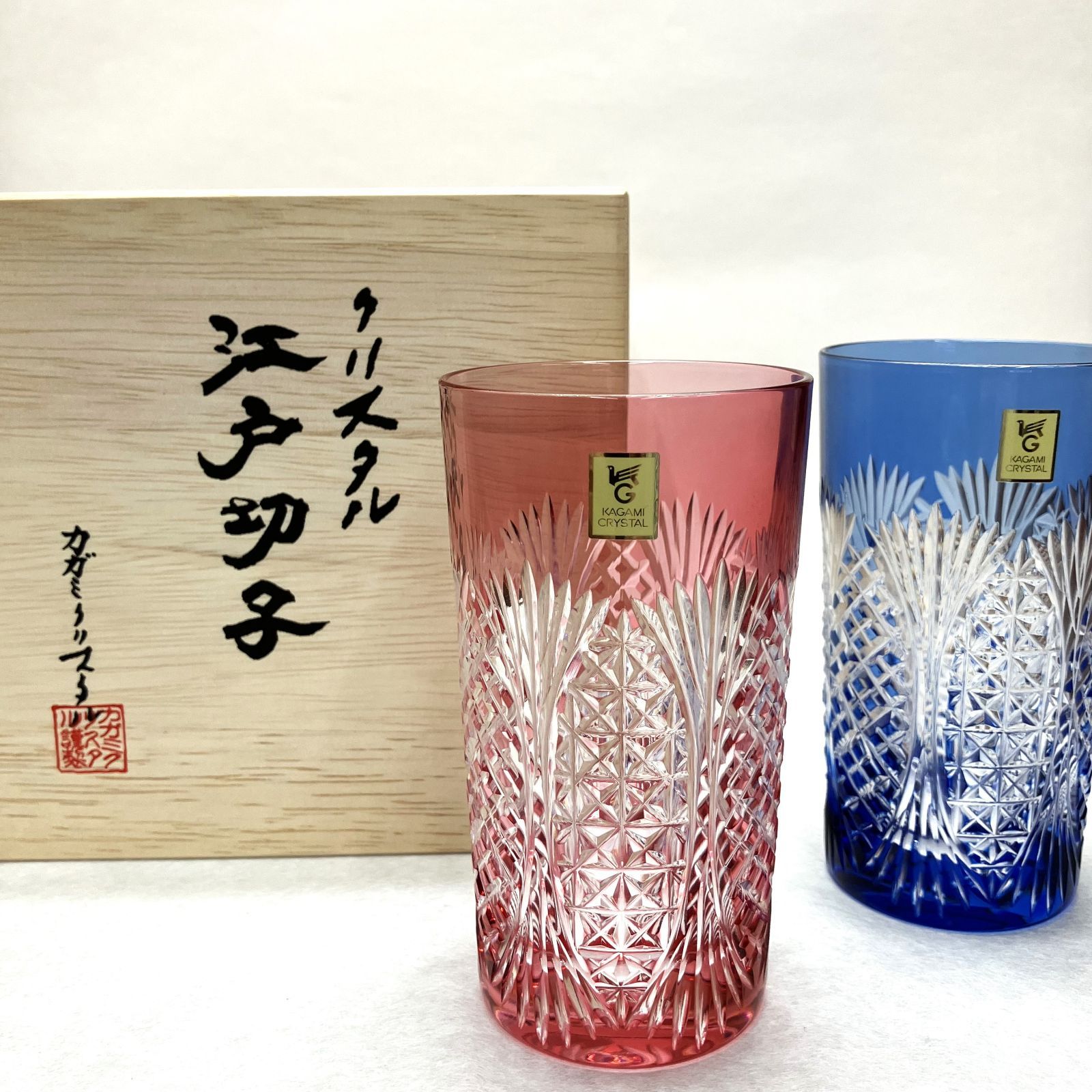 カガミクリスタル【江戸切子　麻の葉に矢来重タンブラー・ペア】 カガミクリスタル カガミクリスタル 江戸切子 ペア