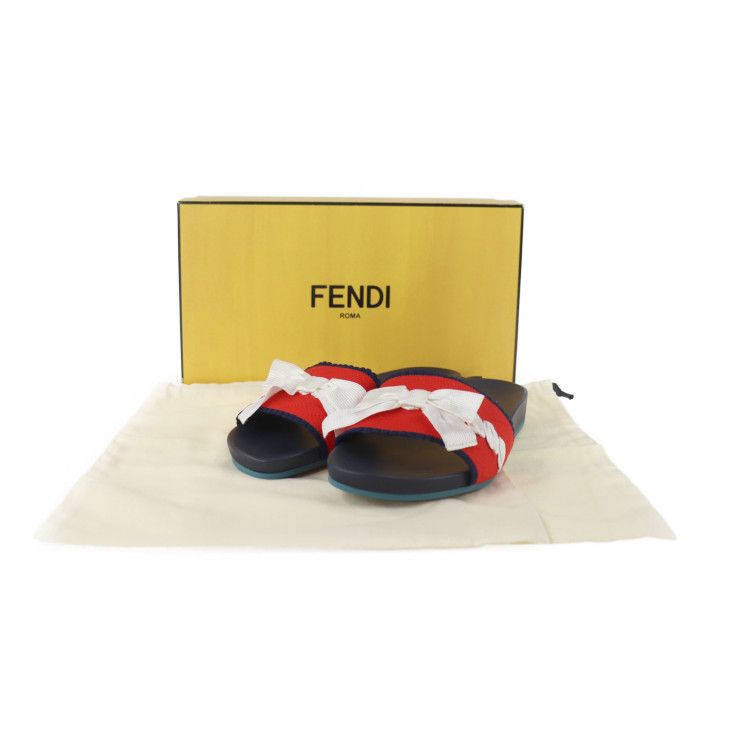 FENDI フェンディ サンダル キャンバス レザー ラバー ネイビー レッド