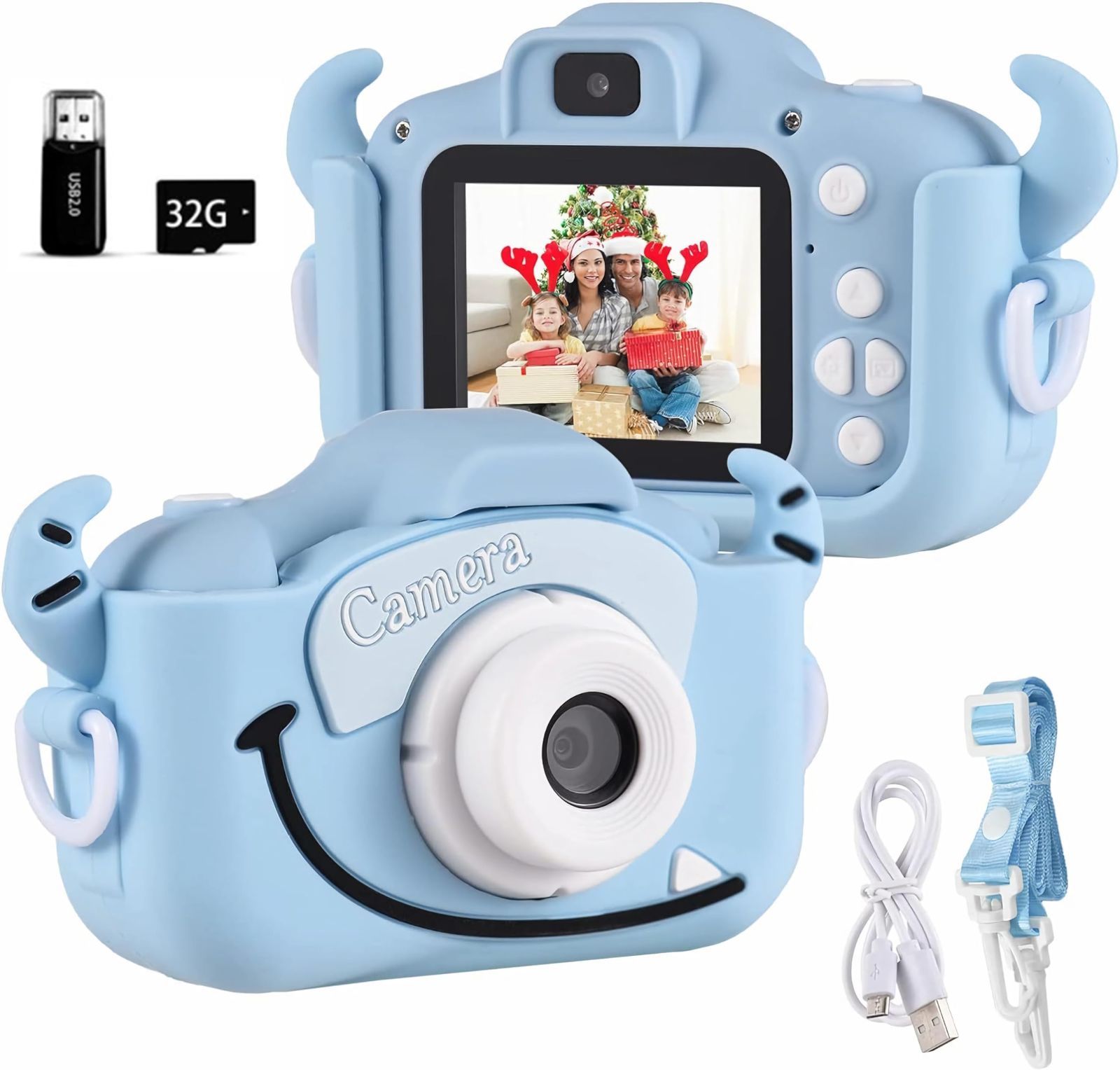 【お歳暮プレゼント】子供用 キッズカメラ トイカメラ1080P HD 動画カメラ 32GBメモリーカード付き2.0インチIPS 画面8倍ズームUSB充電 デュアルレンズ 七五三 子供向け録音自撮りカメラデジタル