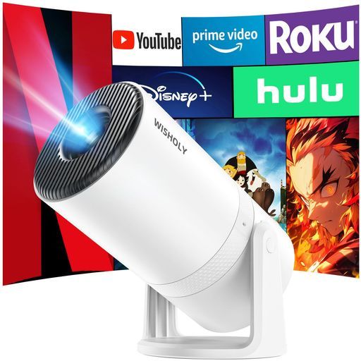 WISHOLYプロジェクター家庭用 最新進化 AndroidTV搭載 270°回転 プロジェクター天井投影21000LM1080Pぷろじぇくたー小型Wi-Fi自動台形補正Bluetooth5.4内蔵HiFiスピーカー