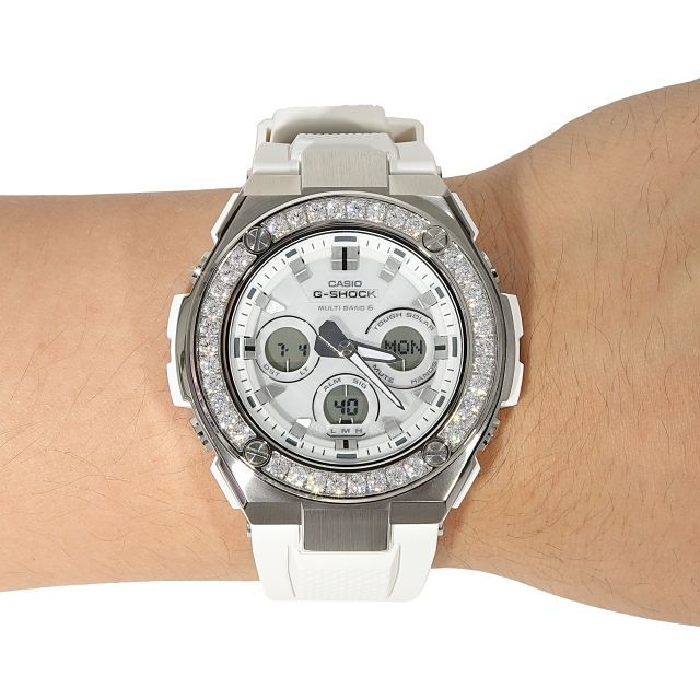 G-SHOCK GST w310 ホワイト 大粒CZダイヤ Gスチール 白 時計
