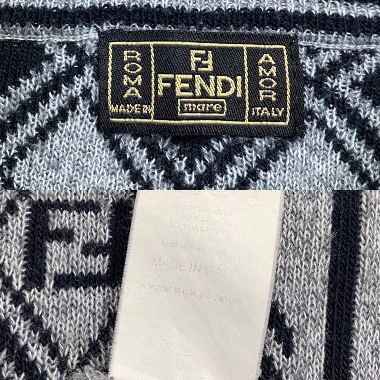 極 美品 希少 フェンディ FF ロゴ 総柄 ニット セーター グレー.
