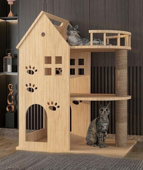 猫小屋猫別荘木一体猫の家柱猫城登り室内家庭用LFY07人気急上昇
