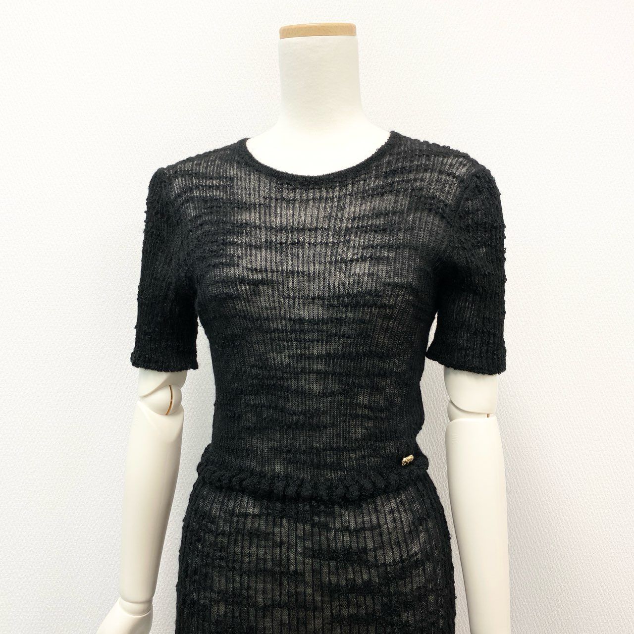 34i18《美品》 CHANEL シャネル アルパカ メッシュニット ドレス 