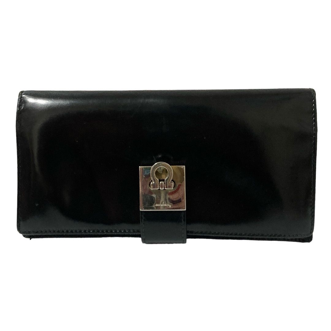 Salvatore Ferragamo 黒 二つ折り財布箱付きフェラガモエナメル サルバトーレフェラガモ Salvatore Ferragamo FERRAGAMO 三