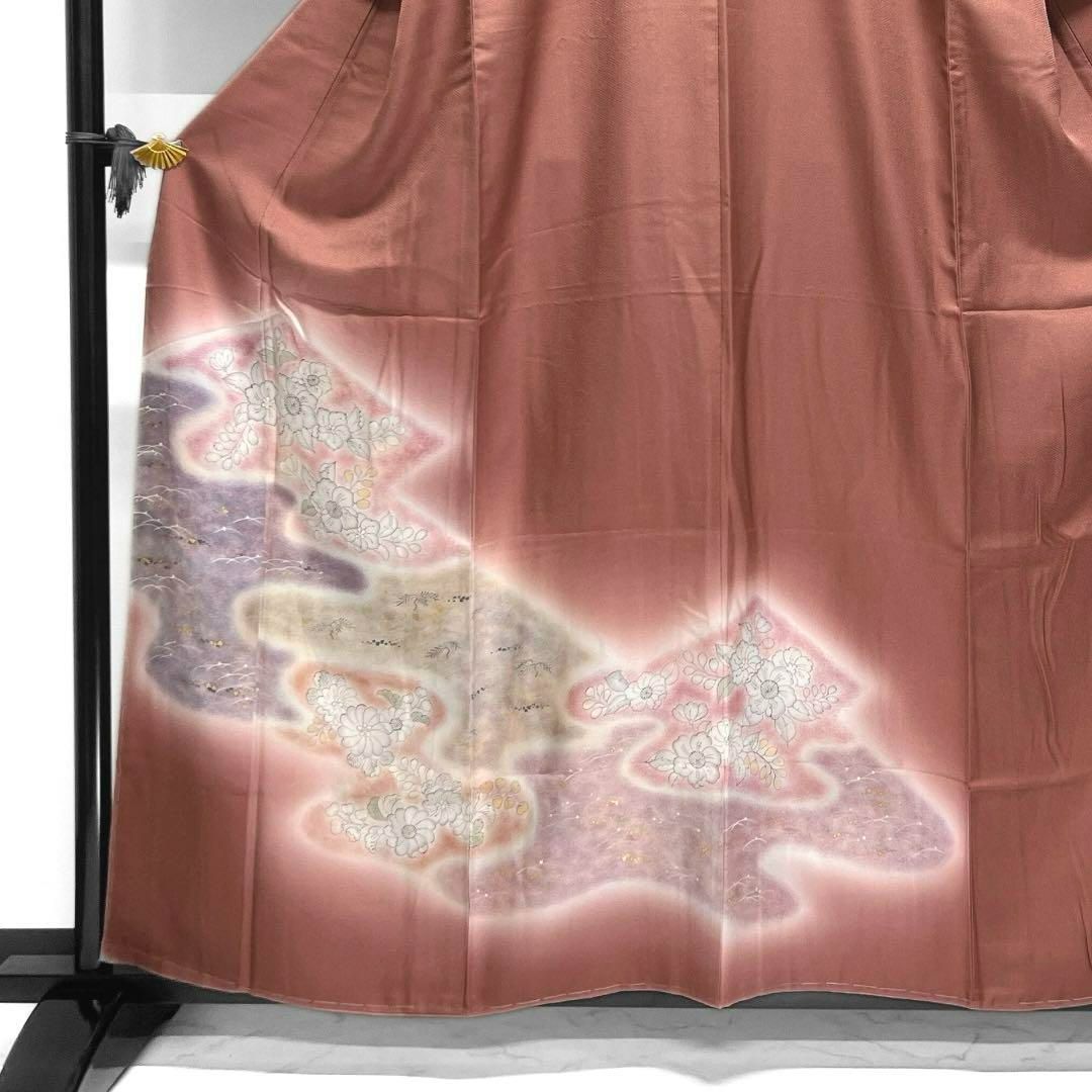 未着用　付け下げ　辻ヶ花　霞　芝草　色紙散らし　紗綾形地紋　着物　092w d 未着用 付け下げ 辻ヶ花 霞 芝草 色紙散らし 紗綾形地紋 着物