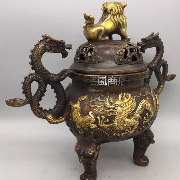 銅 細工 香炉 象蓋三層香炉 茶室 文房案頭 置物 装飾品 工芸品 新品・未使用】銅器 三足双獅頭香炉 蓮華蓋薫香炉 茶道薫香炉