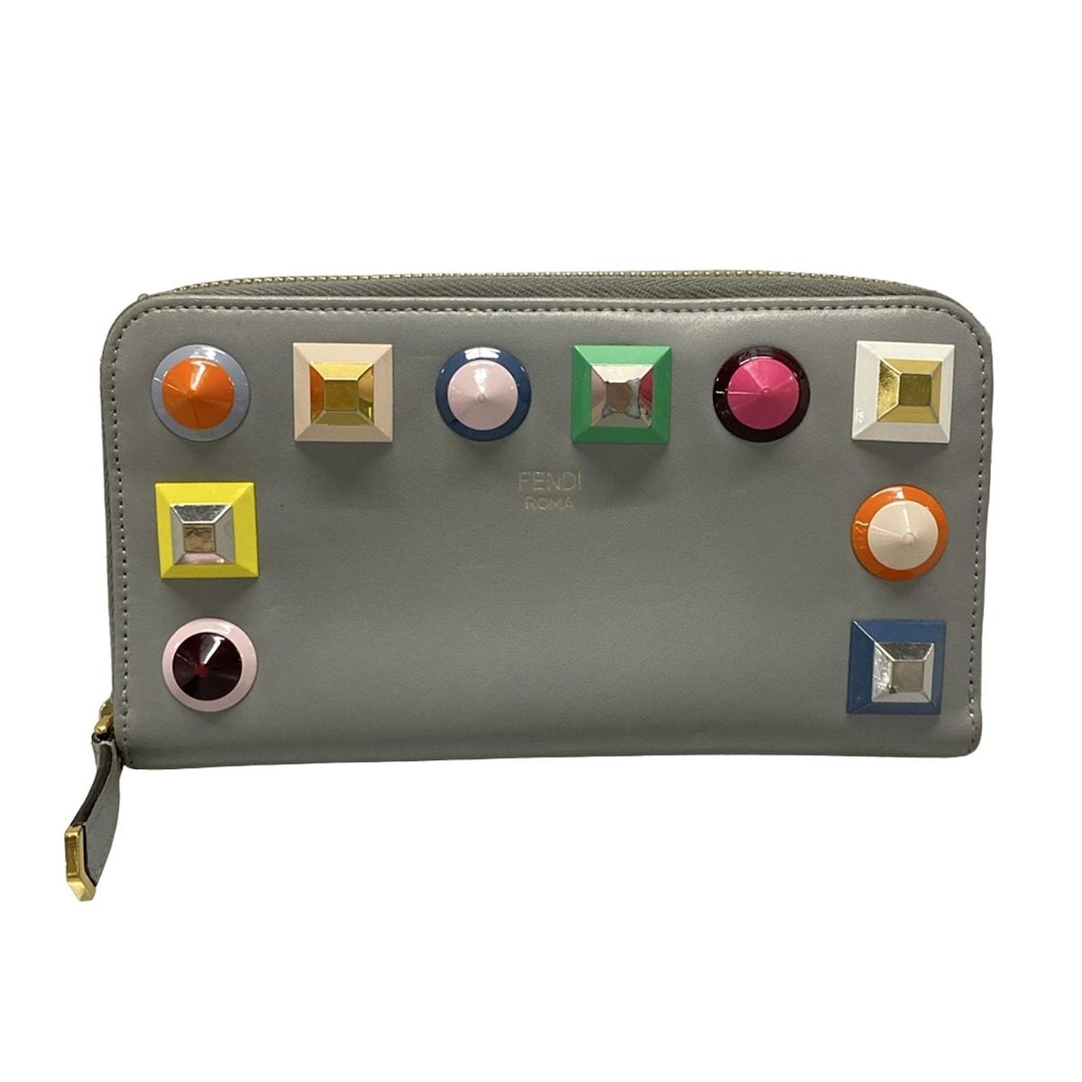 FENDI フェンディ 長財布 ジップ アラウンド ウォレット 8M0299 アイボリー×マルチ ラウンドファスナー|マルチスタッズ レザー