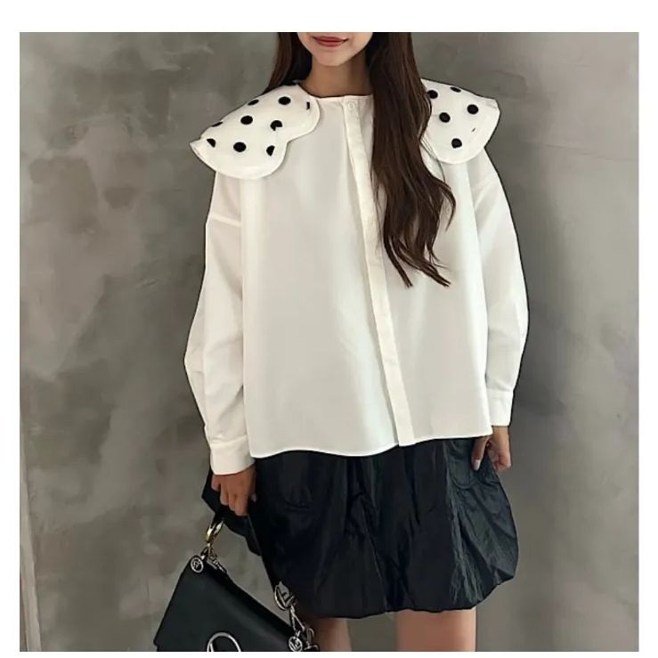 LINKABLE 水玉　メレンゲブラウス　ホワイト meraki frene bebed 水玉 ドットフリルカラーブラウス メレンゲ