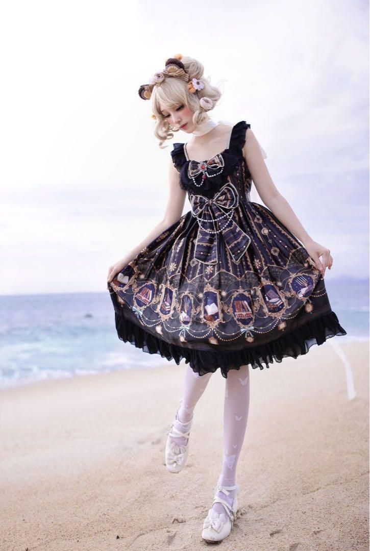 ゴスロリドレス 黒 ゴシック ロリータjsk ワンピース 森ガール 姫様 ゴスロリドレス 黒 ゴシック ロリータjsk ワンピース 森ガール