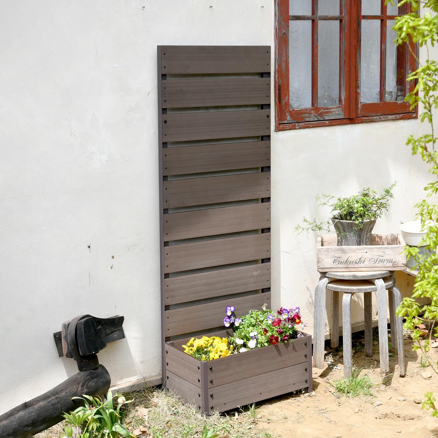 高さ150cm ブラウン 幅56 プランター付き 人工木 YPF-1550 BR 目隠し フェンス ガーデンマスター Gardenmaster