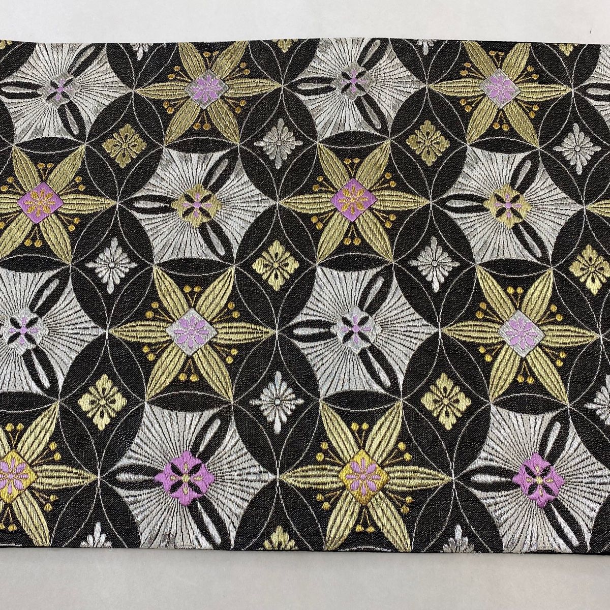 袋帯 逸品 絲高貝紫 花 七宝 金銀糸 唐織 墨色 六通 正絹 【中古