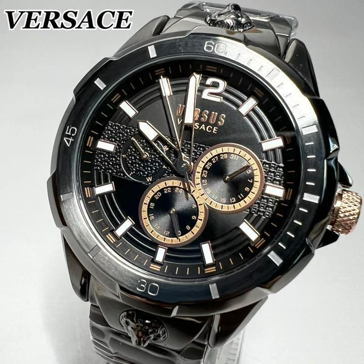 【新品】ヴェルサス/ヴェルサーチ 定価4万円 メタリックブラック メンズ腕時計