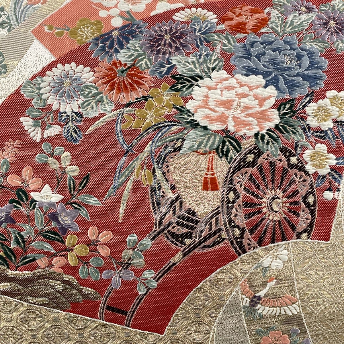 袋帯 秀品 華文 花唐草 金糸 刺繍 黄色 六通 正絹 【中古】