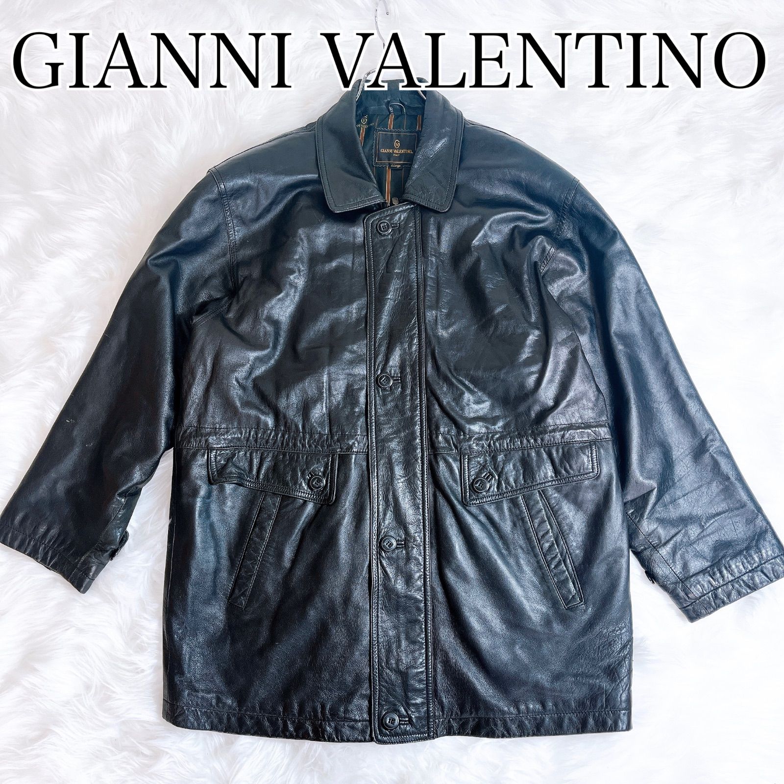 ジャンニヴァレンティノ 最 ラムレザー ジップアップ レザーコート L