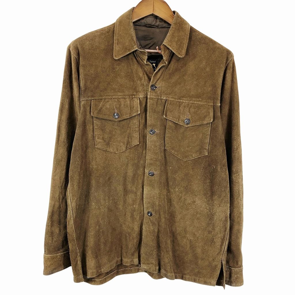 70年代 BROWNING レザー 開襟 長袖シャツ オープンカラー ブラウン (メンズ 16½) 中古 古着 P1019