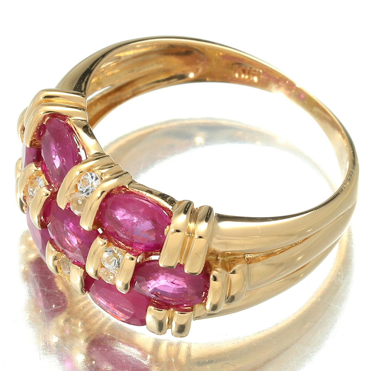 チェックデザインリング 指輪 ルビー 2.35ct ダイヤモンド K18 9号  