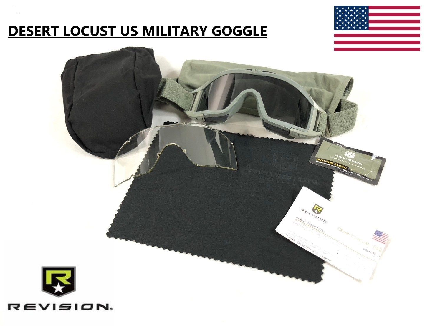 【米軍放出品】未使用品 ミリタリーゴーグル REVISION デザートローカストゴーグル クリア/スモークレンズ (60)