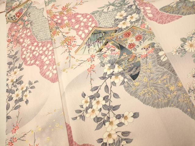 平和屋着物▽上質な小紋 単衣 絞り 枝花文 ラメ 正絹 逸品