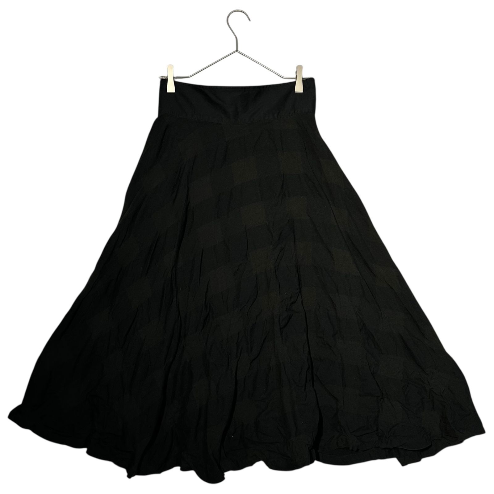 Y's ワイズ 2019SS クラッシュロングスカート ランダムチェック 黒 Y's(ワイズ) 06SS Block Check High Waist Long Skirt ブロック