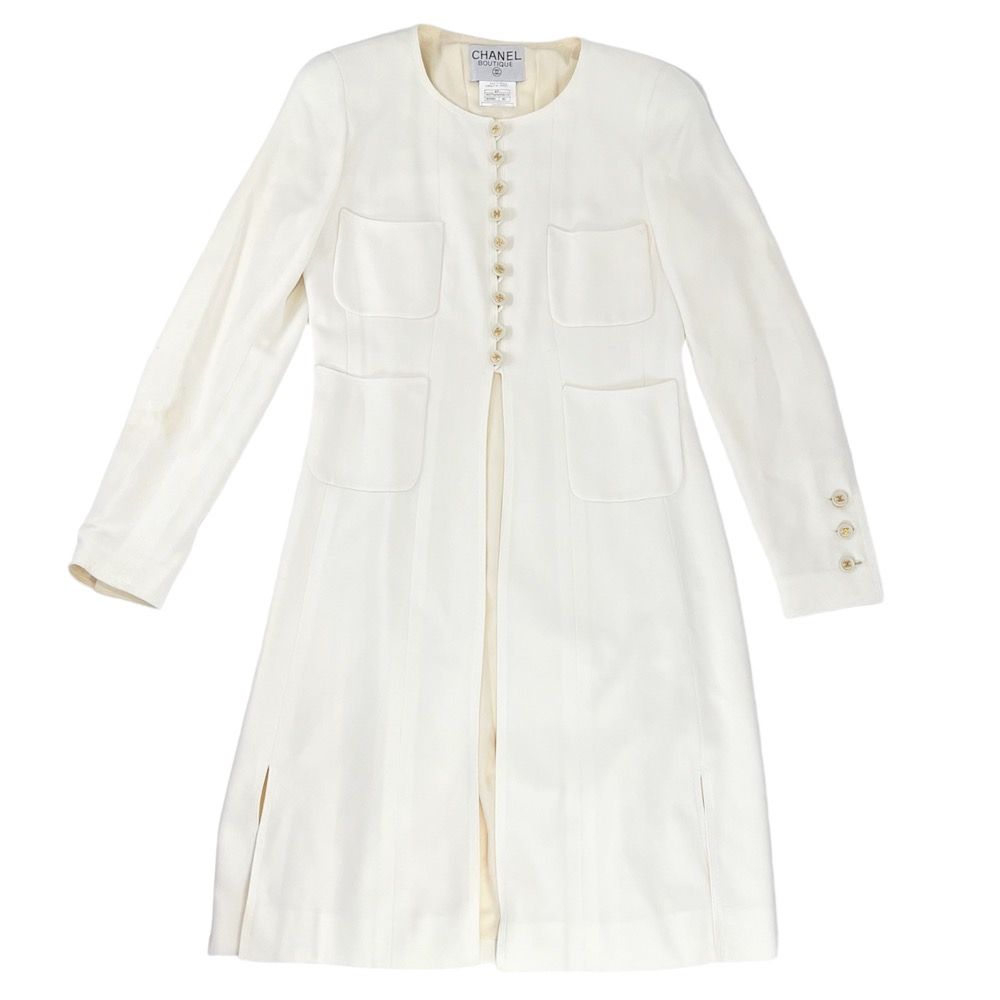 シャネル ノーカラージャケット レディース ノーカラーコート ロング  