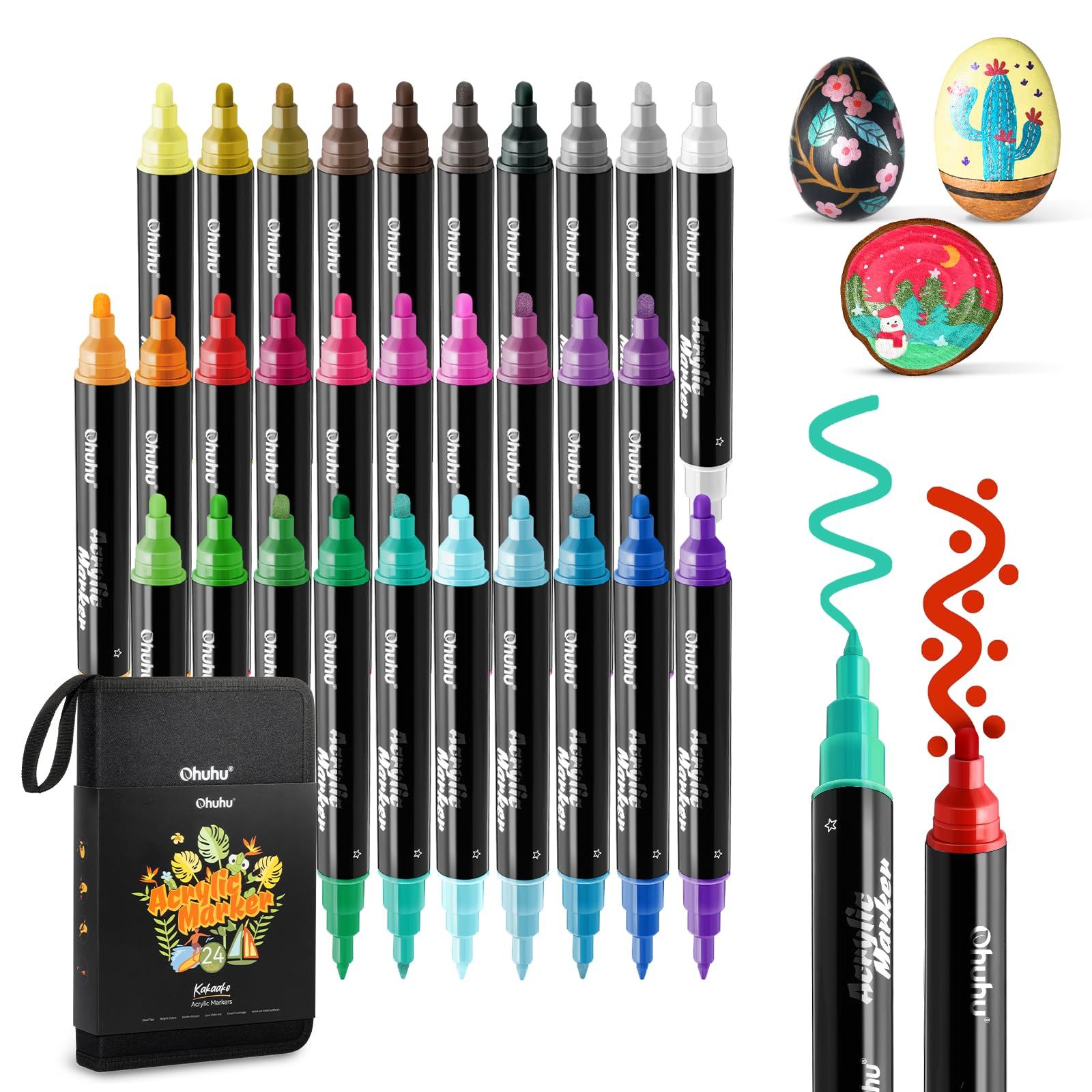 新品 Ohuhu アクリルマーカー 30本セット 太・細字 メタリックカラー24