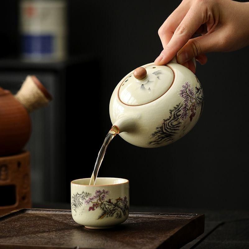 天目風、急須、茶碗セット