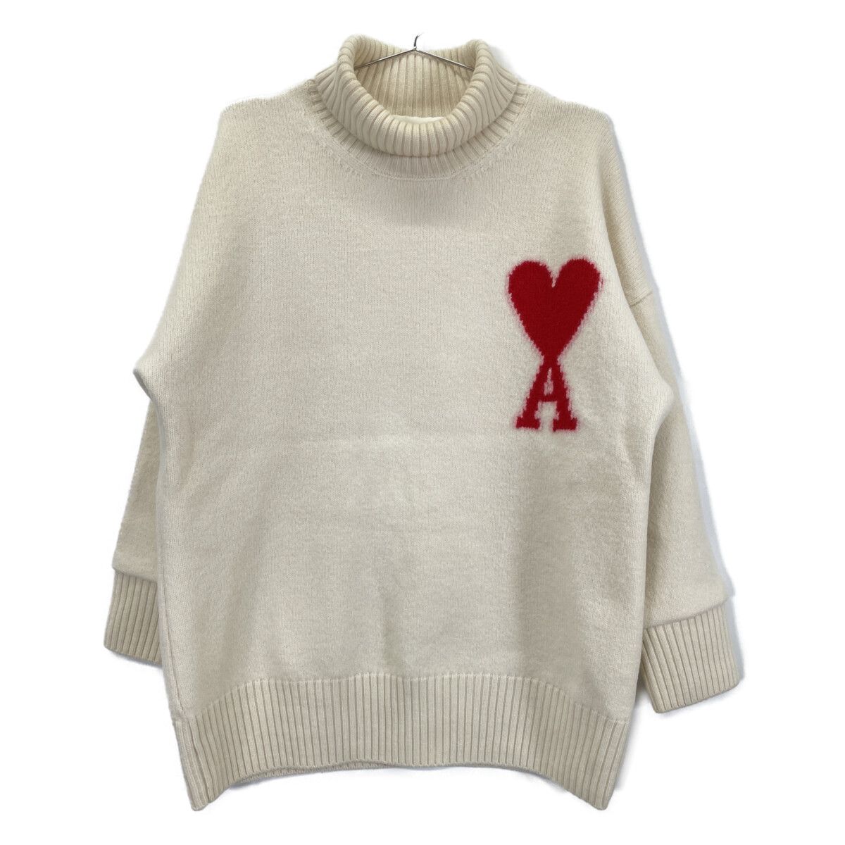 AMI PARIS アミパリス BFUKS402.018 ﾎﾜｲﾄ×ﾚｯﾄﾞ ﾀｰﾄﾙﾈｯｸ ﾆｯﾄｾｰﾀｰ M