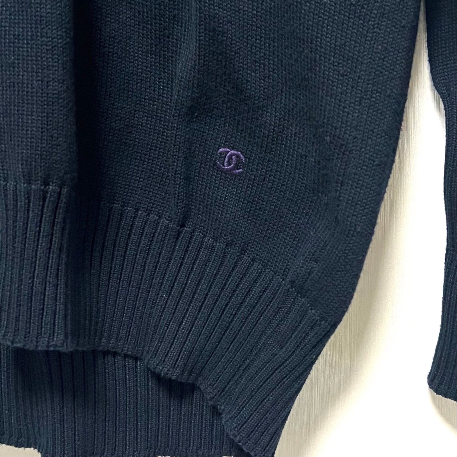 CHANEL シャネル セーター ココマーク コットン ネイビー Vネック CHANEL シャネル セーター ココマーク コットン ネイビー Vネック