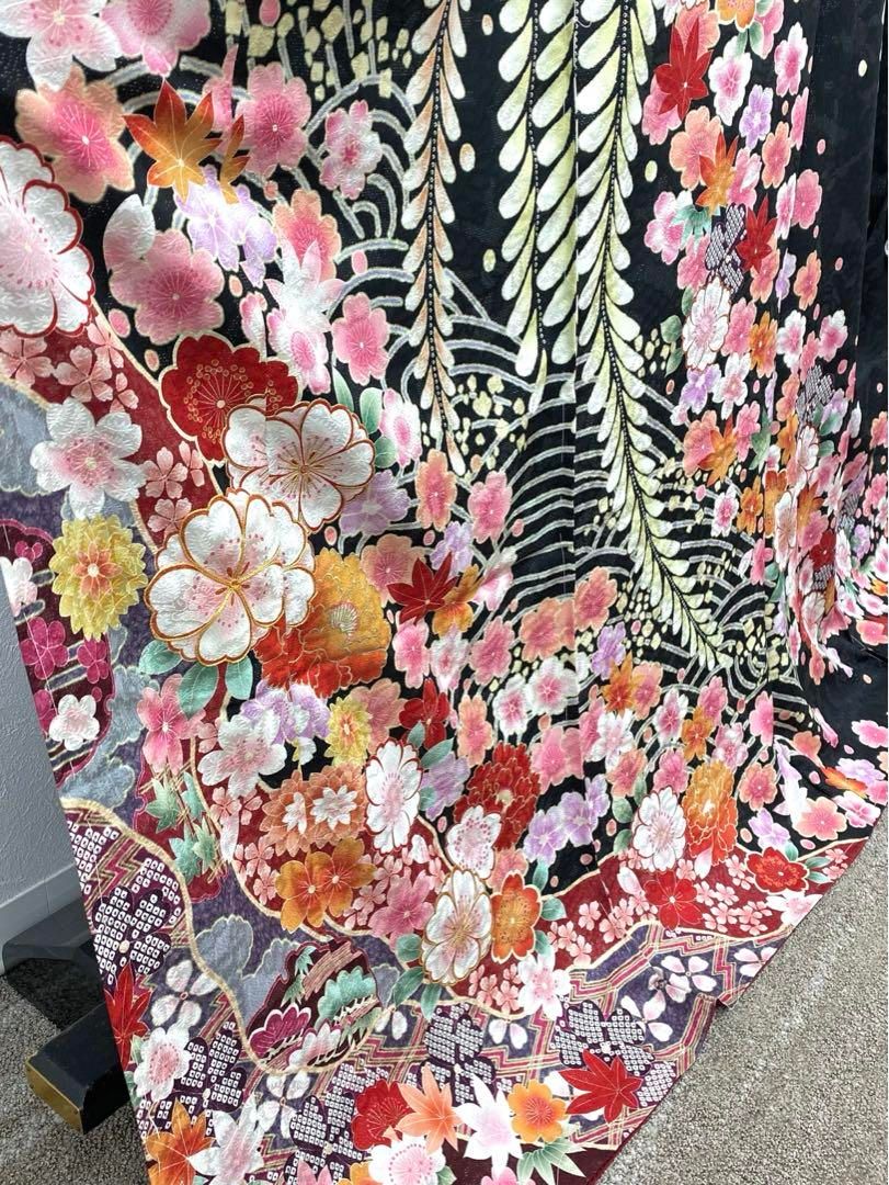 振袖 仮絵羽 銀 金駒 金彩 紋意匠 正絹 未仕立て品 八掛付き MOK532