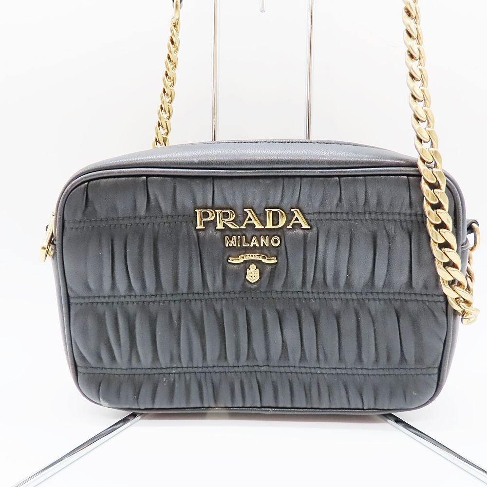 PRADA プラダ 1BH112 ナッパ ゴーフルチェーン ショルダーバッグ 黒 ゴールド金具 カーフ レディース A2301471